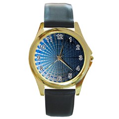 Data-computer-internet-online Round Gold Metal Watch by Ket1n9