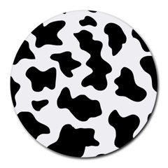 Animal-print-black-and-white-black Round Mousepad by Ket1n9