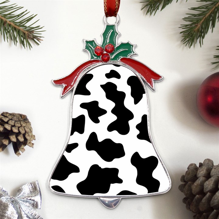 Animal-print-black-and-white-black Metal Holly Leaf Bell Ornament