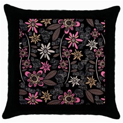 Flower Art Pattern Throw Pillow Case (black) by Ket1n9