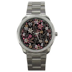 Flower Art Pattern Sport Metal Watch by Ket1n9