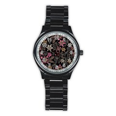 Flower Art Pattern Stainless Steel Round Watch by Ket1n9