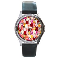 Rose Color Beautiful Flowers Round Metal Watch by Ket1n9