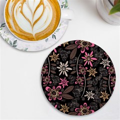 Flower Art Pattern Uv Print Round Tile Coaster by Ket1n9