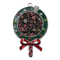 Flower Art Pattern Metal X mas Lollipop With Crystal Ornament