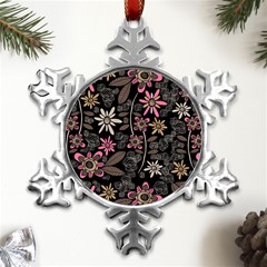 Flower Art Pattern Metal Small Snowflake Ornament by Ket1n9