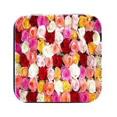 Rose Color Beautiful Flowers Square Metal Box (black)