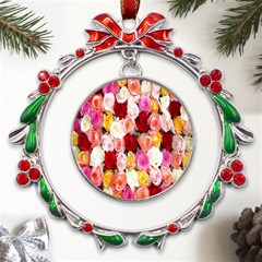 Rose Color Beautiful Flowers Metal X mas Wreath Ribbon Ornament by Ket1n9