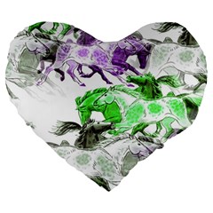 Horse-horses-animal-world-green Large 19  Premium Heart Shape Cushions by Ket1n9