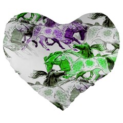 Horse-horses-animal-world-green Large 19  Premium Flano Heart Shape Cushions by Ket1n9