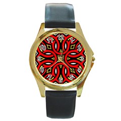 Traditional Art Pattern Round Gold Metal Watch by Ket1n9