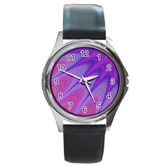 Purple-star-sun-sunshine-fractal Round Metal Watch by Ket1n9