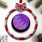 Purple-star-sun-sunshine-fractal Metal Red Ribbon Round Ornament Front