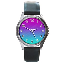 Background-pink-blue-gradient Round Metal Watch by Ket1n9