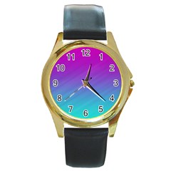 Background-pink-blue-gradient Round Gold Metal Watch