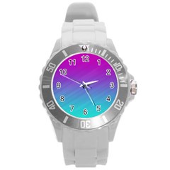 Background-pink-blue-gradient Round Plastic Sport Watch (L)