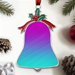 Background-pink-blue-gradient Metal Holly Leaf Bell Ornament Front