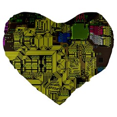 Technology Circuit Board Large 19  Premium Flano Heart Shape Cushions by Ket1n9