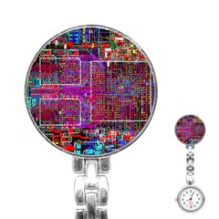 Technology Circuit Board Layout Pattern Stainless Steel Nurses Watch by Ket1n9