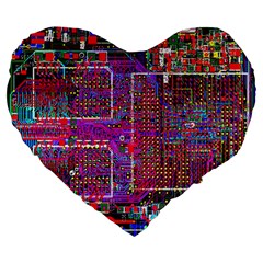 Technology Circuit Board Layout Pattern Large 19  Premium Flano Heart Shape Cushions by Ket1n9