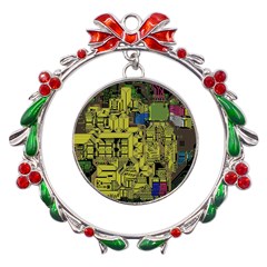 Technology Circuit Board Metal X mas Wreath Ribbon Ornament by Ket1n9