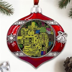 Technology Circuit Board Metal Snowflake And Bell Red Ornament by Ket1n9