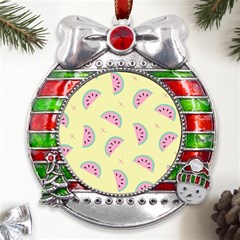 Watermelon Wallpapers  Creative Illustration And Patterns Metal X mas Ribbon With Red Crystal Round Ornament by Ket1n9