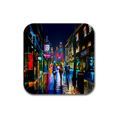 Abstract-vibrant-colour-cityscape Rubber Square Coaster (4 Pack) by Ket1n9