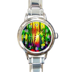 Abstract-vibrant-colour-botany Round Italian Charm Watch by Ket1n9