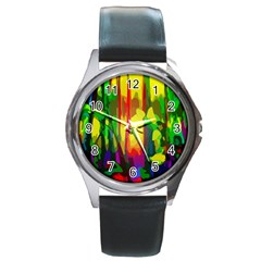 Abstract-vibrant-colour-botany Round Metal Watch by Ket1n9