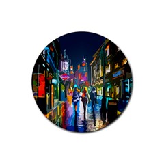 Abstract-vibrant-colour-cityscape Rubber Round Coaster (4 Pack) by Ket1n9