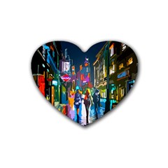 Abstract-vibrant-colour-cityscape Rubber Heart Coaster (4 Pack) by Ket1n9