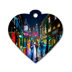 Abstract-vibrant-colour-cityscape Dog Tag Heart (one Side) by Ket1n9