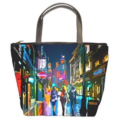 Abstract-vibrant-colour-cityscape Bucket Bag by Ket1n9