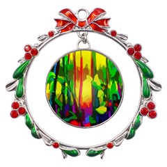 Abstract-vibrant-colour-botany Metal X mas Wreath Ribbon Ornament by Ket1n9