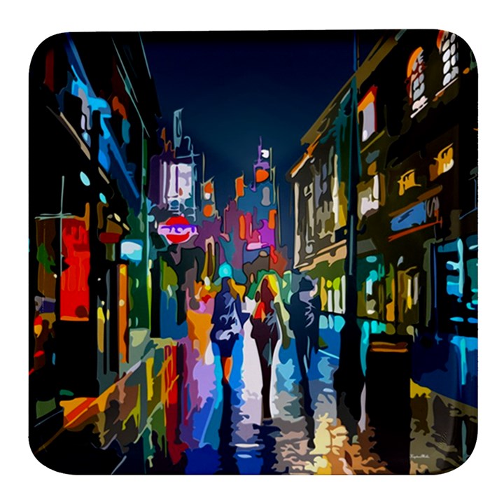 Abstract-vibrant-colour-cityscape Square Glass Fridge Magnet (4 pack)