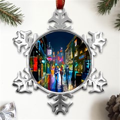 Abstract-vibrant-colour-cityscape Metal Small Snowflake Ornament by Ket1n9