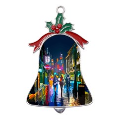 Abstract-vibrant-colour-cityscape Metal Holly Leaf Bell Ornament by Ket1n9