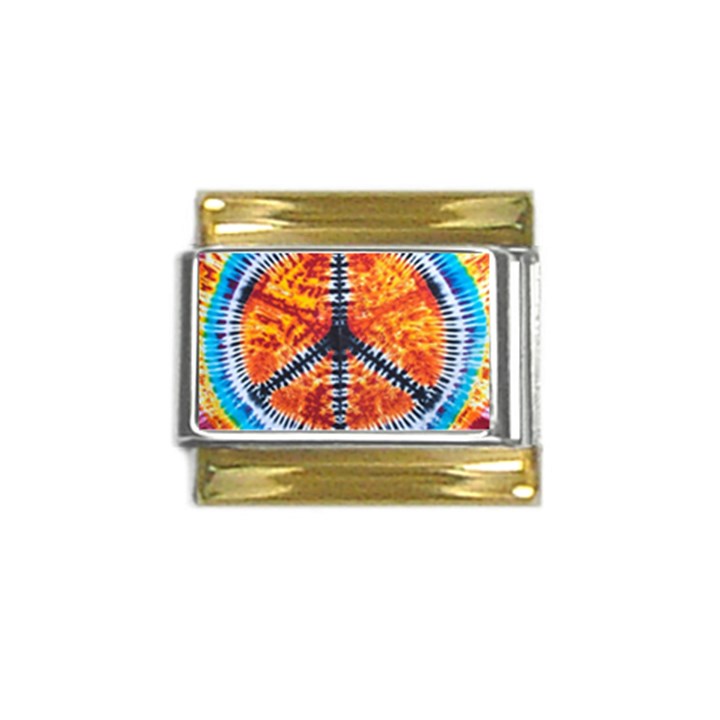 Tie Dye Peace Sign Gold Trim Italian Charm (9mm)