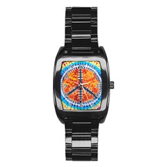 Tie Dye Peace Sign Stainless Steel Barrel Watch by Ket1n9