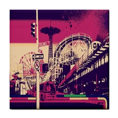 Pink City Retro Vintage Futurism Art Tile Coaster