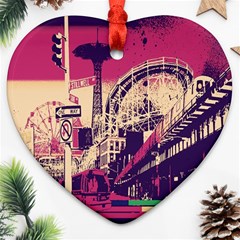 Pink City Retro Vintage Futurism Art Ornament (heart) by Ket1n9