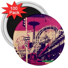 Pink City Retro Vintage Futurism Art 3  Magnets (100 Pack) by Ket1n9