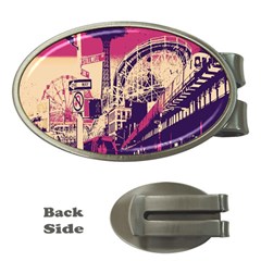 Pink City Retro Vintage Futurism Art Money Clips (oval)  by Ket1n9