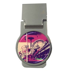 Pink City Retro Vintage Futurism Art Money Clips (round)  by Ket1n9