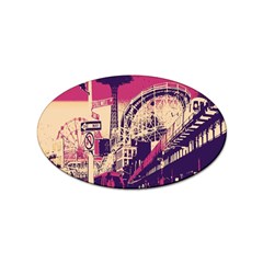 Pink City Retro Vintage Futurism Art Sticker (Oval)