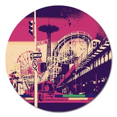 Pink City Retro Vintage Futurism Art Magnet 5  (round) by Ket1n9