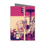 Pink City Retro Vintage Futurism Art Mini Greeting Card Right