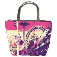 Pink City Retro Vintage Futurism Art Bucket Bag