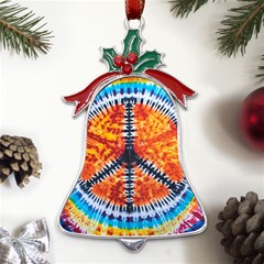 Tie Dye Peace Sign Metal Holly Leaf Bell Ornament by Ket1n9